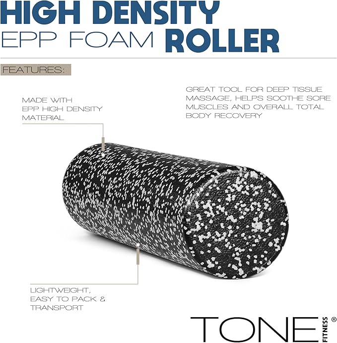 Tone Fitness High Density EPP Foam Exercise Foam Roller for Yoga, Pilates, Stretching, Massage, and Recovery | Multiple Sizes and Colors