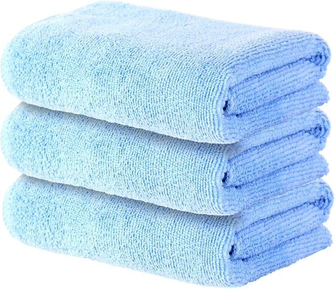 Microfiber Gym Towel Set for Exercise Fitness, Sports, Swimming, Workout Sweat Towels, Soft and Fast-Drying Yoga Towels for Home Gym (Blue, 3 Pack)