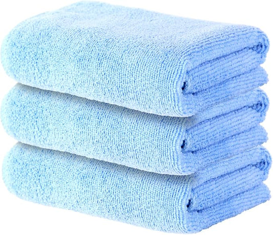 Microfiber Gym Towel Set for Exercise Fitness, Sports, Swimming, Workout Sweat Towels, Soft and Fast-Drying Yoga Towels for Home Gym (Blue, 3 Pack)