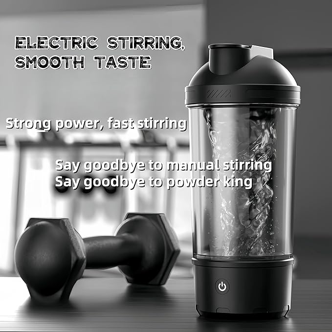 Electric Protein Shaker Bottle Automatic Stirring Mug Tritan Material Cup Sports Health Cup Waterproof Rechargeable Cup (Grey)