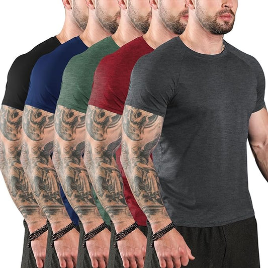 Sumolux 5 Pack Men’s Active Crew Neck T Shirts Quick Dry Athletic Running Gym Workout Short Sleeve Tee Tops Bulk