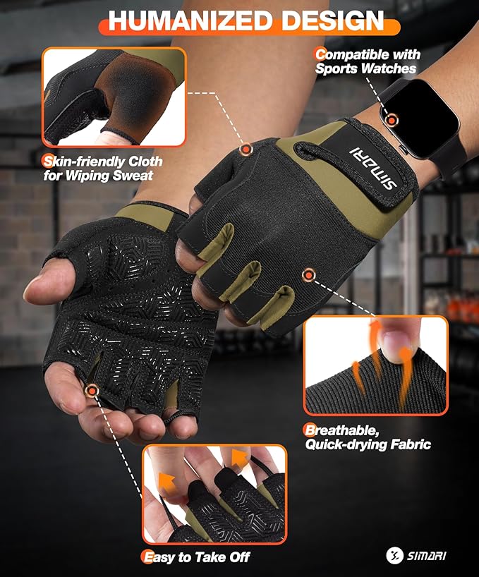 SIMARI Breathable Workout Gloves for Men & Women, Weight Lifting Gloves with Padded, Grip, Full Palm Protection, Gift for Gym Exercise, Cycling, Weightlifting Training, Fitness, Black, Pink, Size