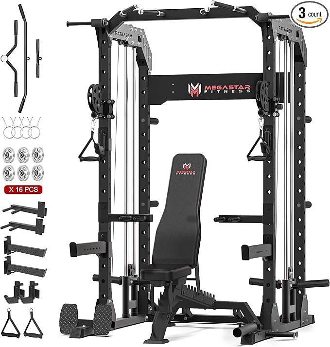 Power Rack for Home Gym – 2000LB Capacity Multifunction Squat Rack with Cable Crossover, Includes 16 Professional attachments for Home Gym Strength Training, P63 Rampage