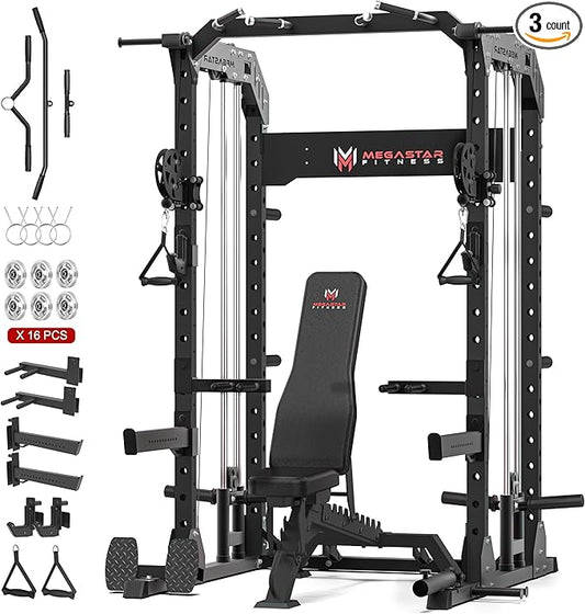 Power Rack for Home Gym – 2000LB Capacity Multifunction Squat Rack with Cable Crossover, Includes 16 Professional attachments for Home Gym Strength Training, P63 Rampage