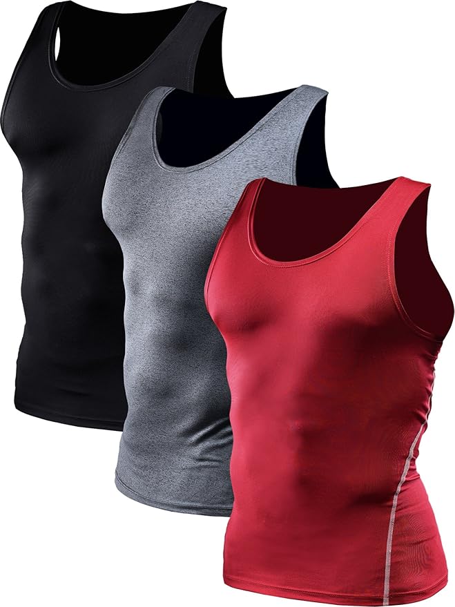NELEUS Men's 3 Pack Dry Fit Compression Tank Top