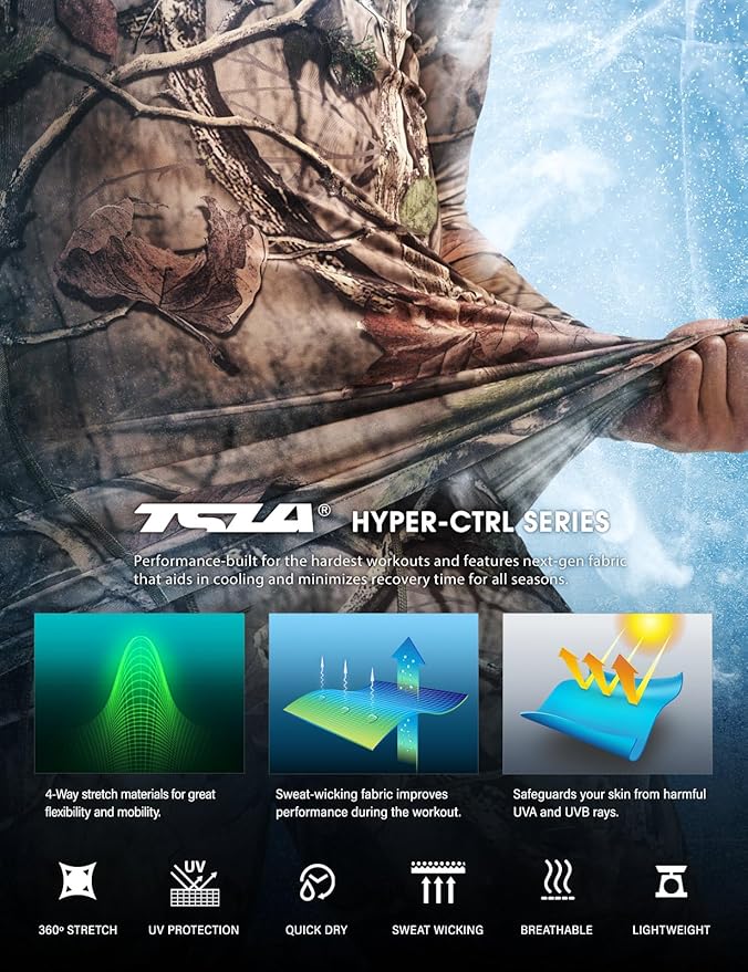 TSLA Men's UPF 50+ Compression Shirts, Cool Dry Long Sleeve Athletic Tops, Sports Baselayer Workout Shirt