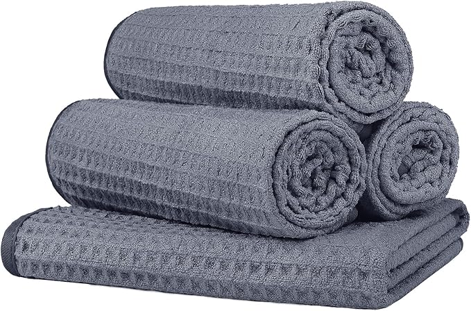 HOMEXCEL 4 Pack Microfiber Gym Towels Grey Fitness Towels Ultra Soft, Highly Absorbent and Quick Dry Towel for Gym, Shower, Hotel, Spa 15 x 25 Inch