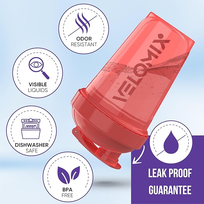 VELOMIX -2 Pack- 20 oz Protein Shaker Bottles for Protein Mixes - 2x Wire Whisk | Leak Proof Shaker Cups for Protein Shakes and Pre Workout | Protein Shaker Bottle Pack (Blush Storm)