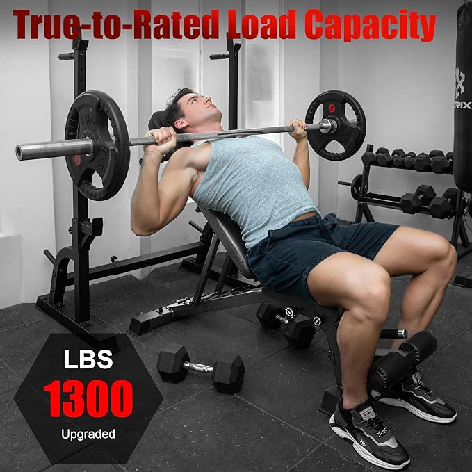 YOUTEN 1300 LB Weight Bench With Headrest Heavy Capacity | 9-4-4 90° Adjustable Incline Decline Exercise Chair for Home Gym More Stable and Durable | Foldable Training Lifting Bench | Dragon Flag Handle for Abdominal Arm Workout 2025 New Version