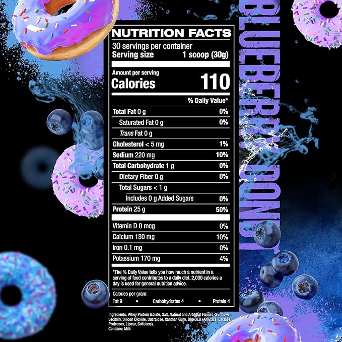 HOSSTILE ISO[H1] Grass Fed Whey Protein Isolate with Digestive Enzymes, Whey Protein Powder for Muscle Gain & Muscle Recovery, Post Workout Recovery Drink, Blueberry Donut, 30 Servings