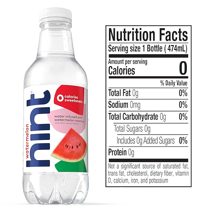 Hint Fruit-Infused Bottled Water, Watermelon - Sugar Free Flavored Water with Zero Calories, Naturally Flavored, and No Artificial Sweeteners - 16 Fl Oz (Pack of 24)