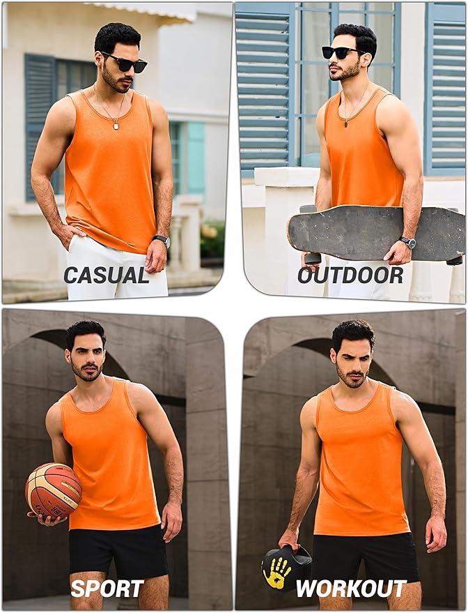 Cotrasen Men's Tank Top UPF 50+ Sleeveless Shirt Cotton Moisture Wicking Casual Gym Workout Shirts Cooling Muscle Tee Shirt
