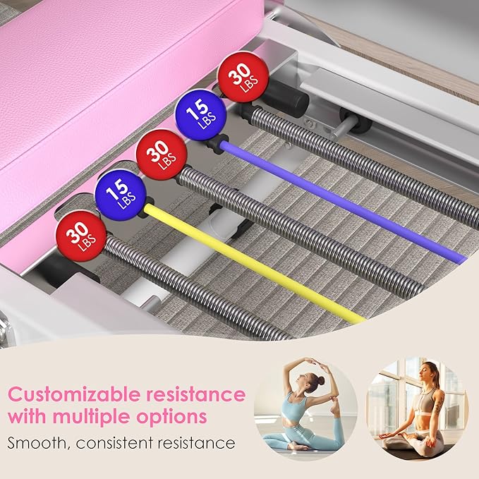 SogesPower Pilates Reformer Machine for Home Gym Workout, Foldable Pilates Equipment with High Strength Alloy Springs for Beginners, Up to 400lbs