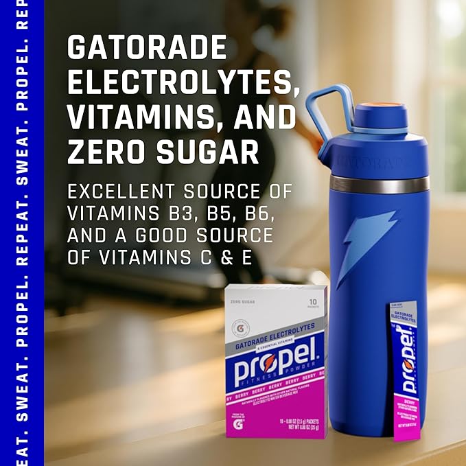 Propel Electrolyte Enhanced Water Drink Mix Powder Packets, Berry, Zero Calorie & Zero Sugar Hydration with Electrolytes and Vitamins C & E (120 Packets)