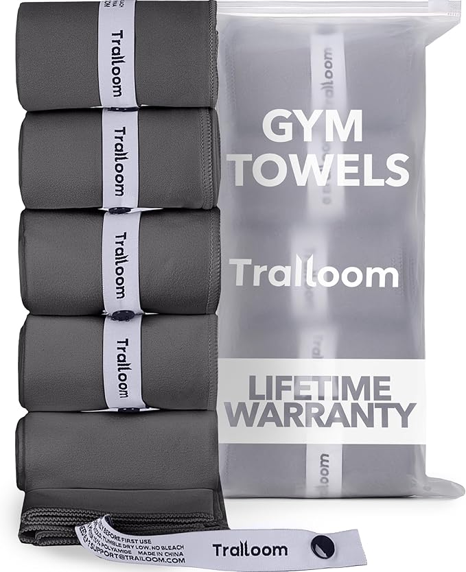 Microfiber Workout Towels - Quick Dry, Highly Absorbing, Odor-Free, for Men & Women - Gym Sweat Sports Towel for Hot Yoga, Tennis, Running, Exercise, Working Out, Camping, Set of 5 Dark Gray