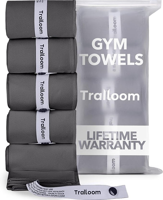 Microfiber Workout Towels - Quick Dry, Highly Absorbing, Odor-Free, for Men & Women - Gym Sweat Sports Towel for Hot Yoga, Tennis, Running, Exercise, Working Out, Camping, Set of 5 Dark Gray