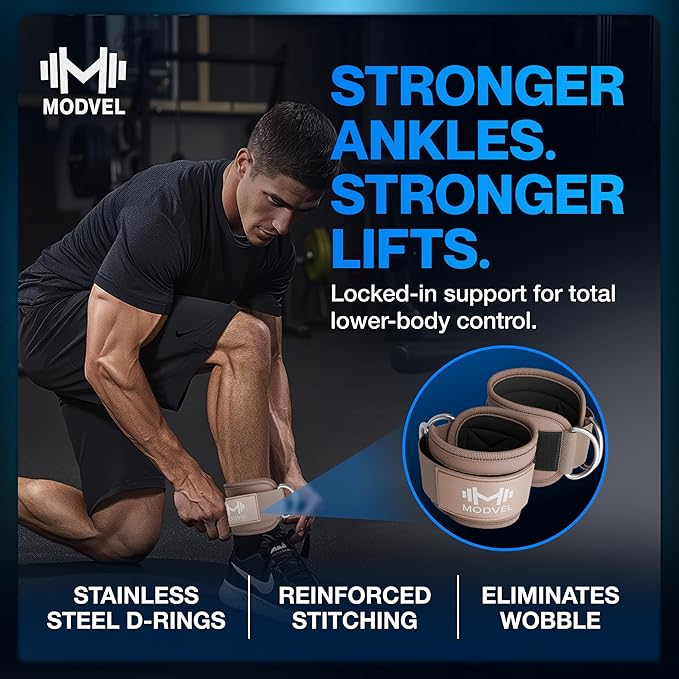 Modvel Gym Ankle Strap for Cable Machines – Glute & Leg Kickback Ankle Straps for Gym Workouts – Adjustable, Padded Support for Strength Training, Weightlifting, Rehab – Men & Women