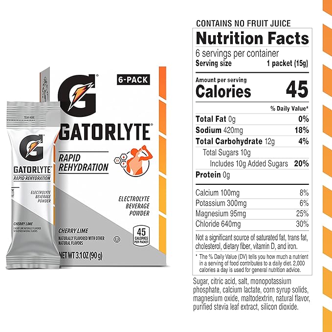 Gatorlyte Powder, Cherry Lime, Makes 16.9 Fl Oz (Pack of 48)