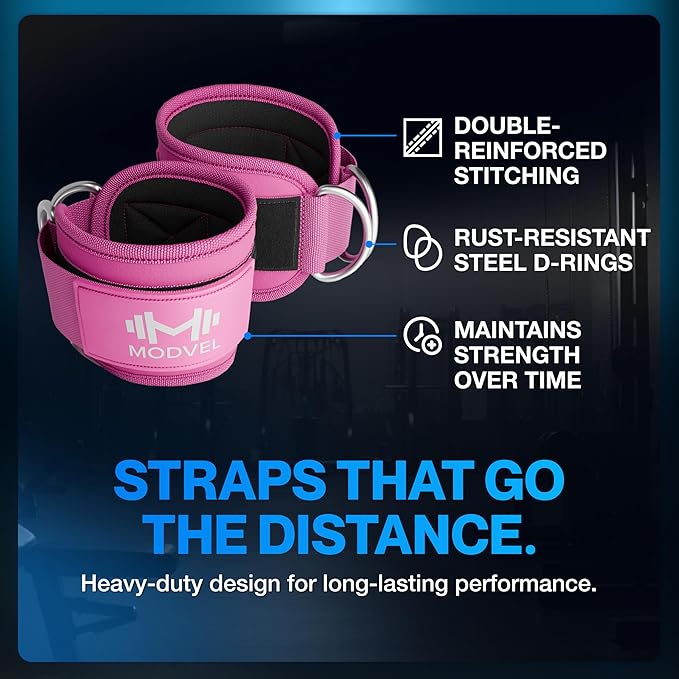 Modvel Gym Ankle Strap for Cable Machines – Glute & Leg Kickback Ankle Straps for Gym Workouts – Adjustable, Padded Support for Strength Training, Weightlifting, Rehab – Men & Women