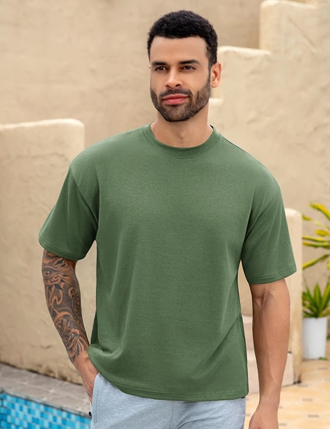 Mens Oversize Short Sleeve T-Shirts Loose Fit Solid Color Lightweight Tee Shirt Athletic Dry Fit Top