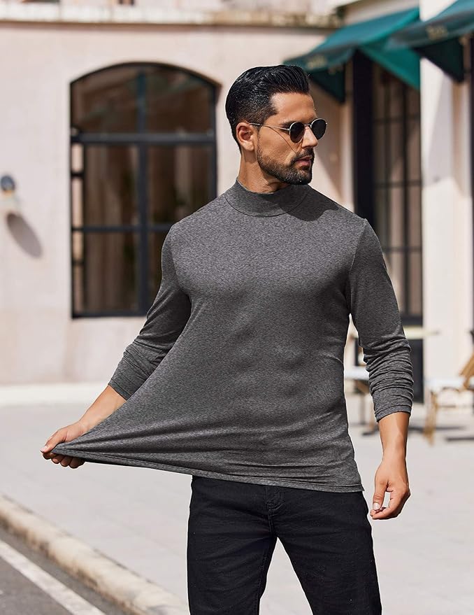 COOFANDY Mens Mock Turtleneck T-Shirts Long Sleeve Solid Color Tees Shirts Basic Casual Slim Fit Pullover T Shirts
