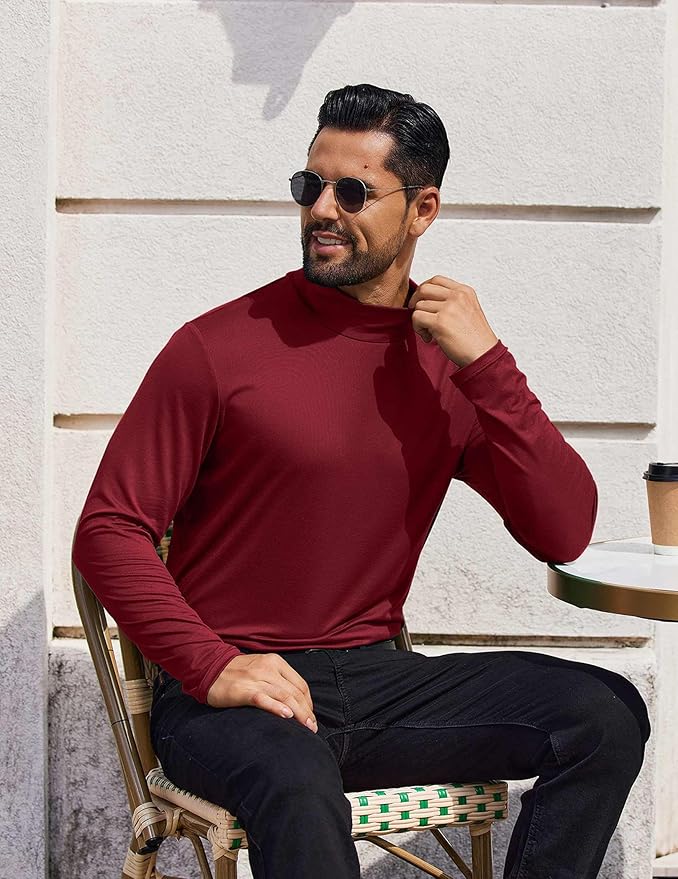 COOFANDY Mens Mock Turtleneck T-Shirts Long Sleeve Solid Color Tees Shirts Basic Casual Slim Fit Pullover T Shirts