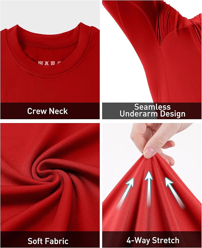 Roadbox Mens Compression Shirt, Cool Dry Long Sleeve Workout Shirts, Running Athletic Football Gym Base Layer Tops UPF 50+