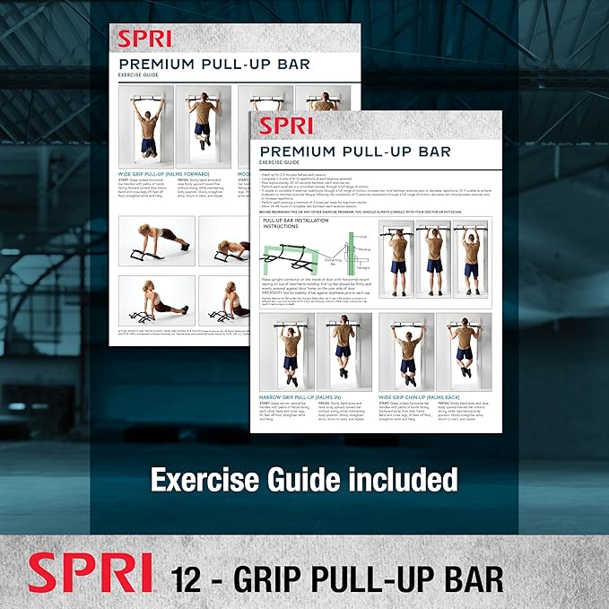 SPRI Pull Up Bar - 8-Grip and 12-Grip Door Frame Mounting Pull-Up Bar for Versatile Workouts - Rugged Steel Frame with Foam Handles - Supports 300 Pounds - Fits Door Frames Up to 32 in. Wide – Black