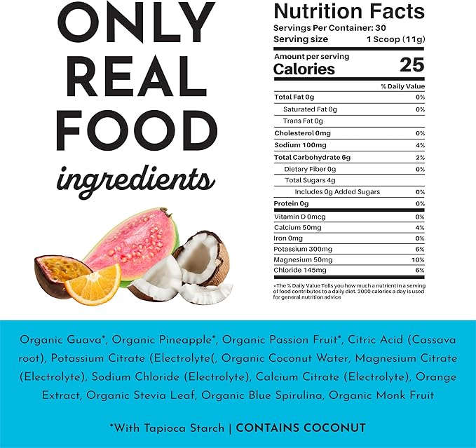 Blue Hawaiian Electrolytes Drink Mix | 30 Servings | Organic Coconut Water, Blue Spirulina & 5 Key Electrolytes | Supports Hydration, Electrolyte Balance & Muscle Recovery* | No Sugar Added