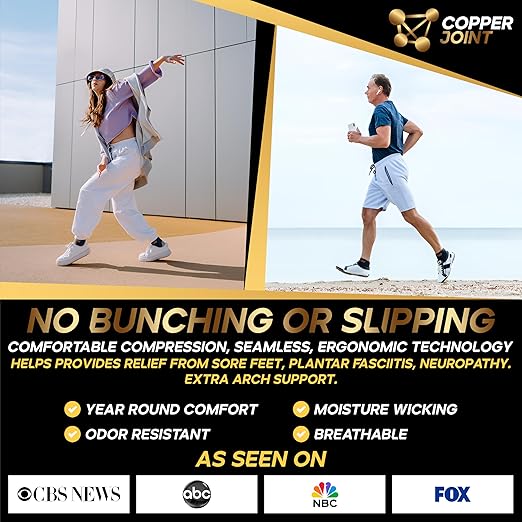 CopperJoint Foot Sleeve - Elastic Ankle Compression Socks for Women & Men, Foot Braces, Copper Ankle Brace Women Wrap, Copper Infused Compression Support for Running, Sports - X-Large