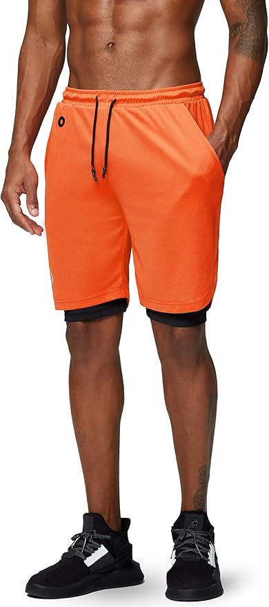 Pinkbomb Men's 2 in 1 Running Shorts Gym Workout Quick Dry Mens Shorts with Phone Pocket