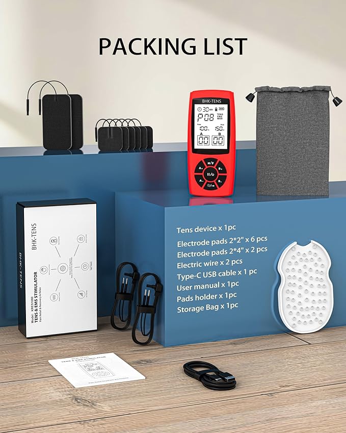 Rechargeable TENS Unit Machine for Pain Relief Therapy, Electronic EMS Muscle Stimulator for Shoulder Pain Relief, TENS&EMS Stimulator for Back Pain, Shoulder Neck Pain Relief, Sciatica Pain, red
