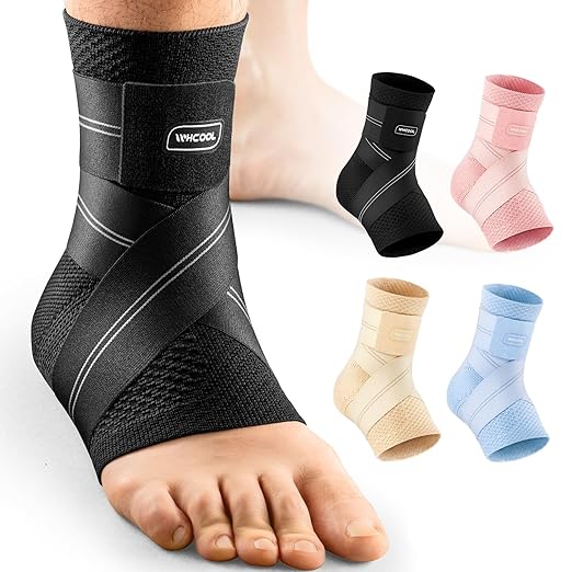 Flat Knitting Ankle Brace For Women&Men, 7-Zone Dynamic Compression Sleeve w/Flex Strap,Foot Support For Sports, Sprained Ankle, Achilles Tendonitis, Plantar Fasciitis Relief(Pack of1)XL, Black