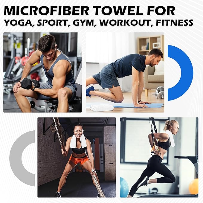 HOMERHYME Microfiber Gym Towels, 3 Pack White Yoga Towels, 16 x 27 Inch Quick Dry Hand Towels, Absorbent Cooling Towel for Fitness Workout Beach Sweat Camping, Home Gym Accessories for Women Men