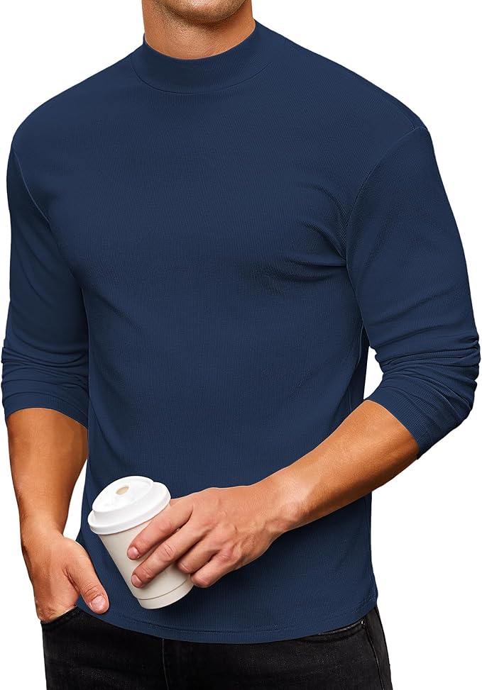 Mens Casual Mock Turtleneck Long Sleeve Basic Lightweight Slim Fit Pullover Tops Ribbed Thermal Undershirts