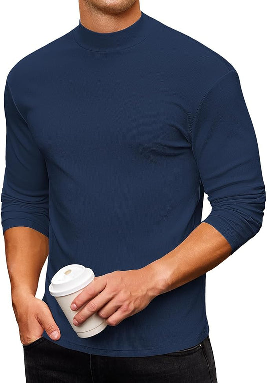Mens Casual Mock Turtleneck Long Sleeve Basic Lightweight Slim Fit Pullover Tops Ribbed Thermal Undershirts