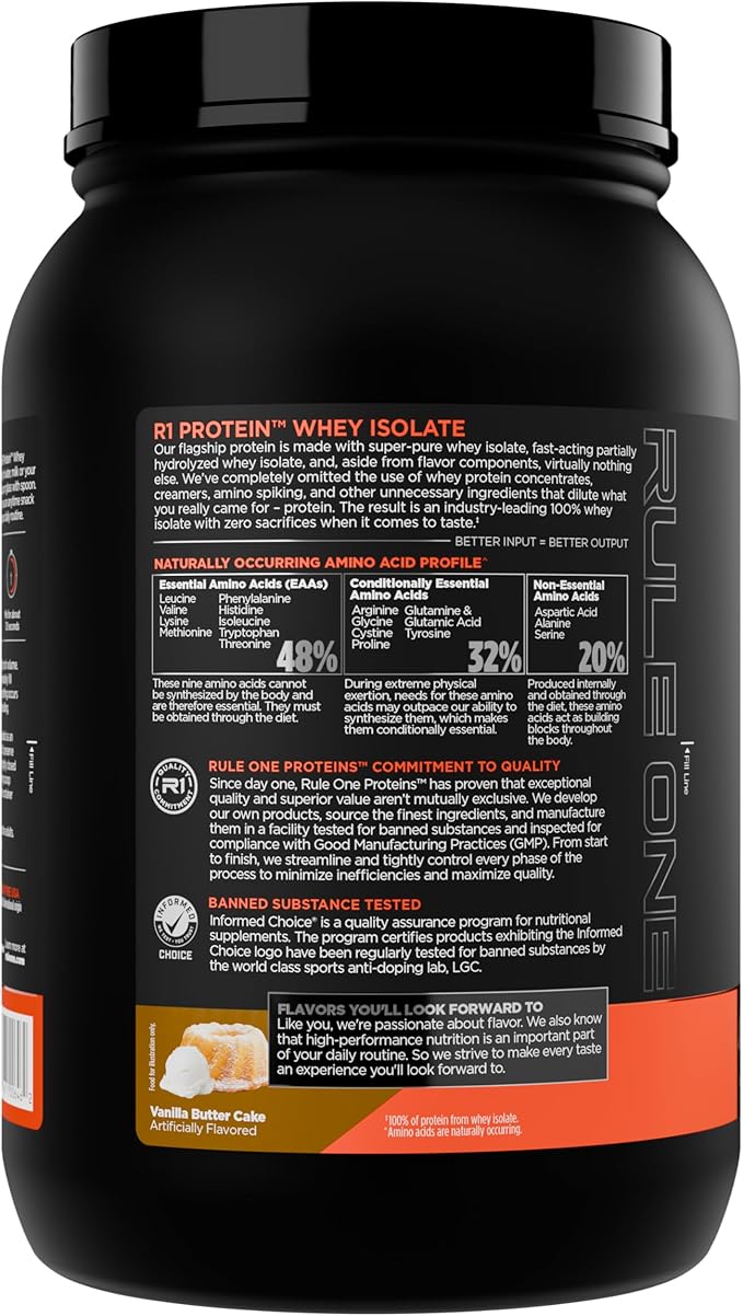 Rule 1 R1 Protein Whey Isolate - with 25g Protein & 6g BCAA Exclusively from Isolated & Hydrolyzed Sources for Workout Recovery (2 Pounds*, Vanilla Butter Cake)