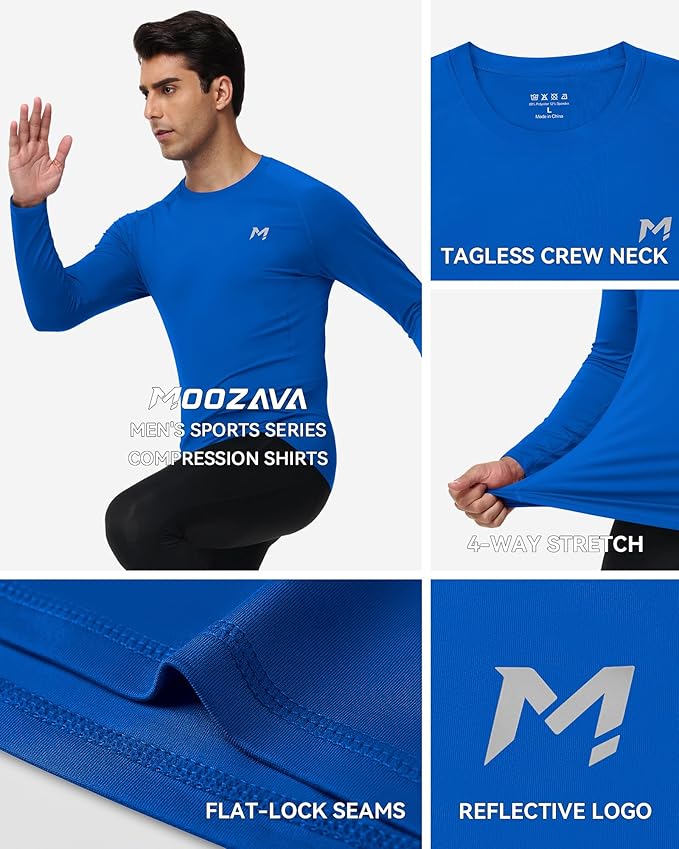 Mens Compression Shirt Long Sleeve Quick Dry Athletic Workout Gym T-Shirt SPF Running Top Sport Undershirt Base Layer