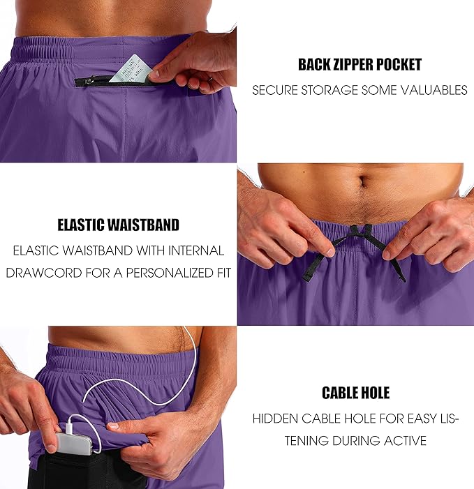 Pudolla Men’s 2 in 1 Running Shorts 5" Quick Dry Gym Athletic Workout Shorts for Men with Phone Pockets