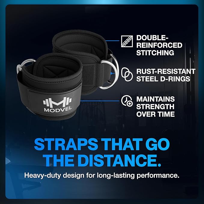 Modvel Gym Ankle Strap for Cable Machines – Glute & Leg Kickback Ankle Straps for Gym Workouts – Adjustable, Padded Support for Strength Training, Weightlifting, Rehab – Men & Women
