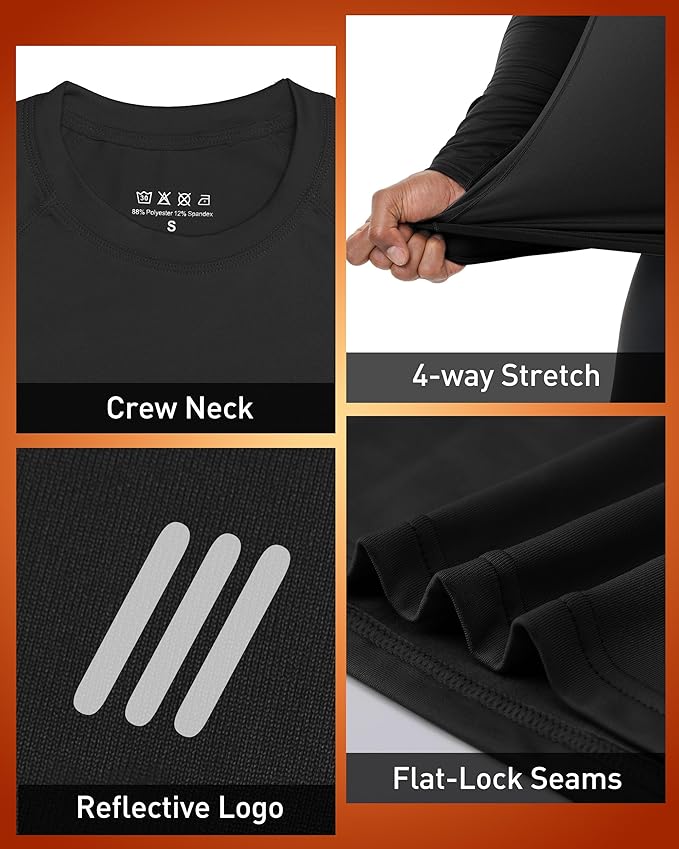 Men's Thermal Compression Shirts, Long Sleeve Fleece Lined Base Layer, Cold Weather Gear Athletic Undershirt Top