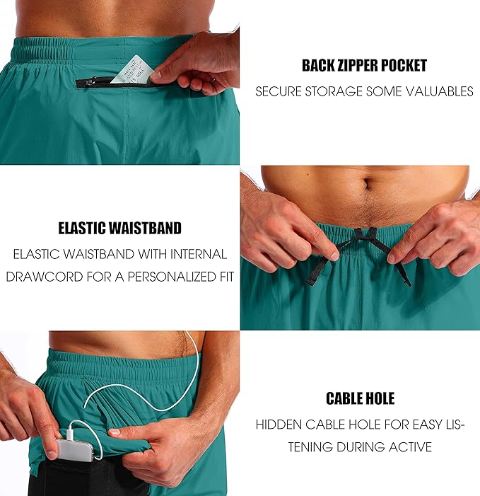 Pudolla Men’s 2 in 1 Running Shorts 5" Quick Dry Gym Athletic Workout Shorts for Men with Phone Pockets