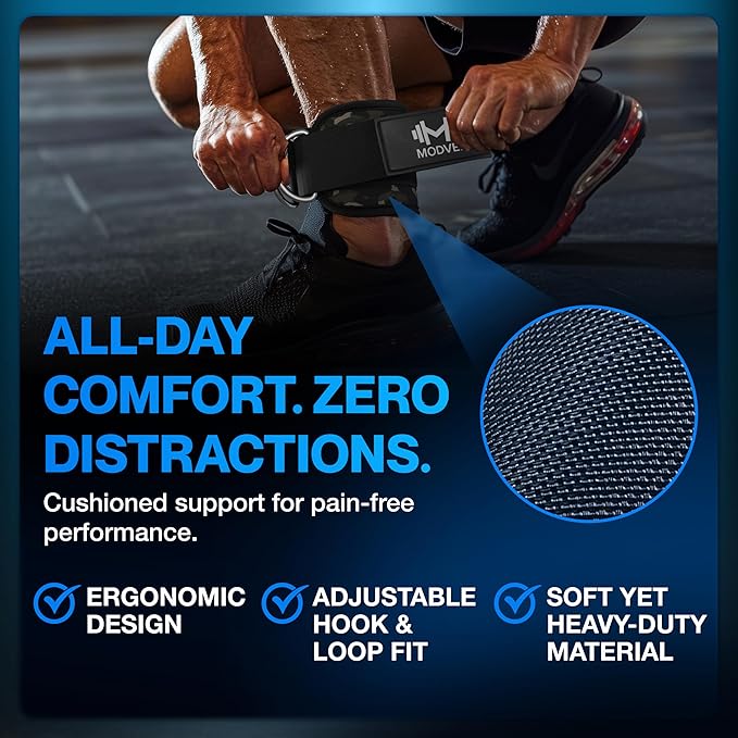 Modvel Gym Ankle Strap for Cable Machines – Glute & Leg Kickback Ankle Straps for Gym Workouts – Adjustable, Padded Support for Strength Training, Weightlifting, Rehab – Men & Women