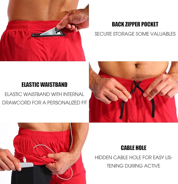 Pudolla Men’s 2 in 1 Running Shorts 5" Quick Dry Gym Athletic Workout Shorts for Men with Phone Pockets