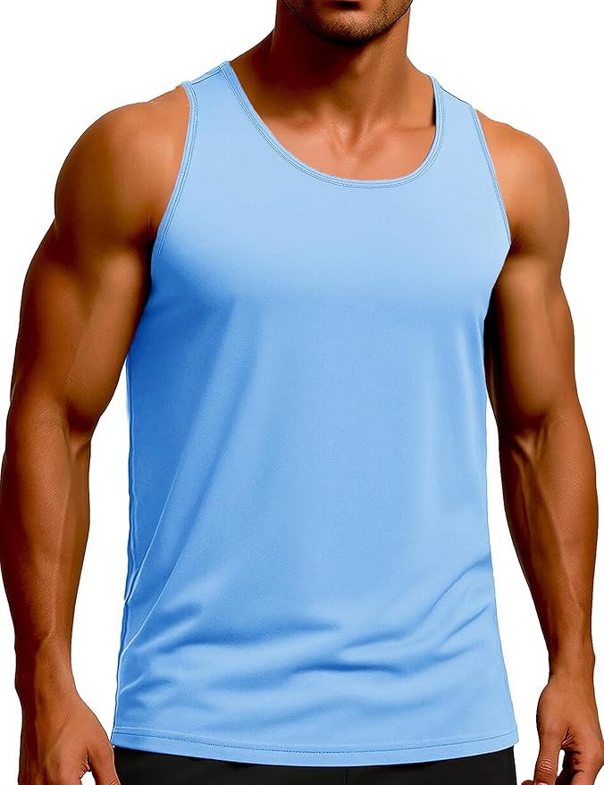 KEFITEVD Men's Workout Tank Tops Sleeveless Quick Dry UPF 80+ Summer Sun Shirts for Running Swim Gym Beach