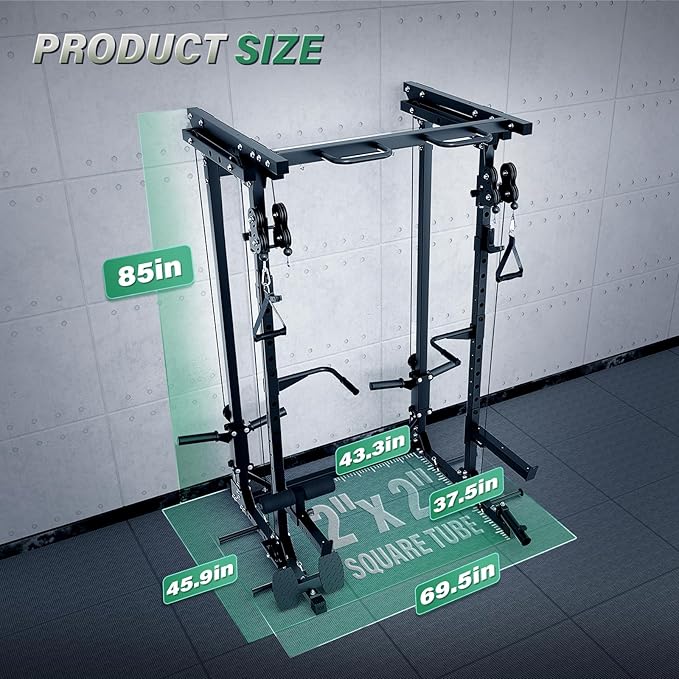 MAJOR FITNESS Drone3 Power Rack, Multi-Function Home Gym Squat Rack with Pull-Up Bar, Cable Crossover & J-Hooks, Heavy-Duty Steel Frame for Maximum Stability & Strength Training