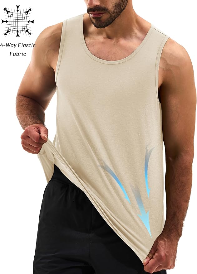 Cotrasen Men's Tank Top UPF 50+ Sleeveless Shirt Cotton Moisture Wicking Casual Gym Workout Shirts Cooling Muscle Tee Shirt