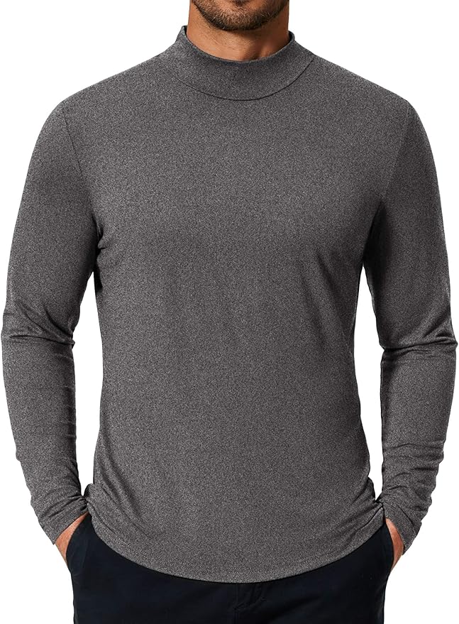 COOFANDY Mens Mock Turtleneck T-Shirts Long Sleeve Solid Color Tees Shirts Basic Casual Slim Fit Pullover T Shirts