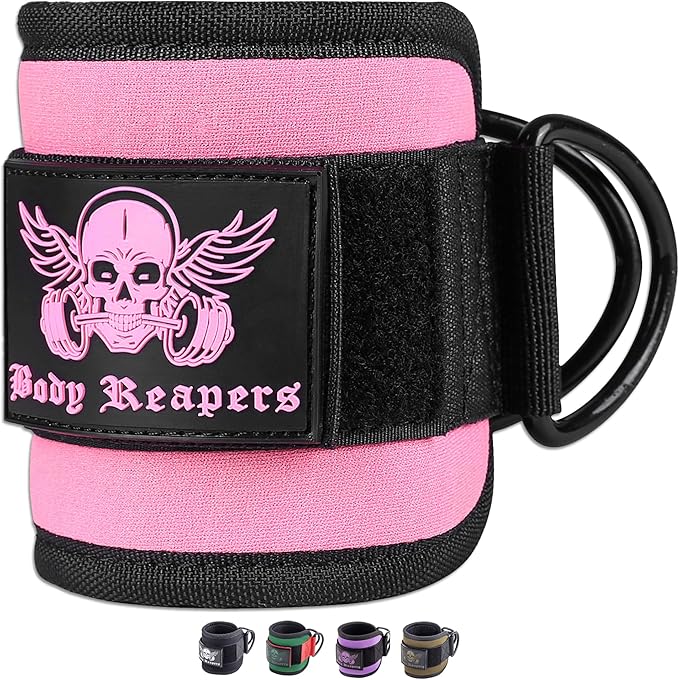 Body Reapers Gym Ankle Strap for Cable Machine with Adjustable Velcro, Durable Double D-Rings & Cushioned Design for Glute, Leg & Lower Body Exercises, Comfortable Workout Straps & Ankle Cuff
