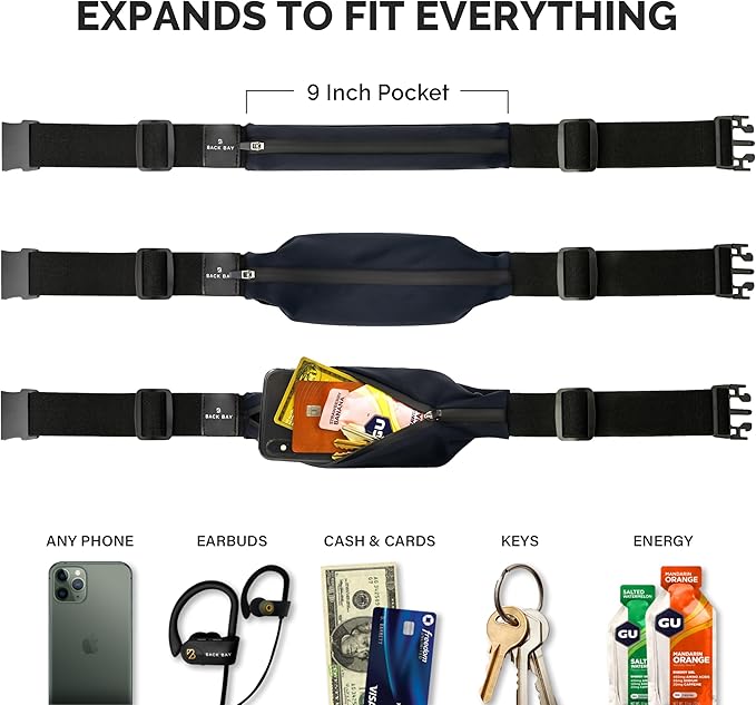 Back Bay Reflective Running Belt for Women & Men [Fits ALL Phones], Runners Fanny Pack, Money Belt, Reflective Running Gear, Waist Bag Workout Gear, iPhone Runner's Phone Holder Waist Pack